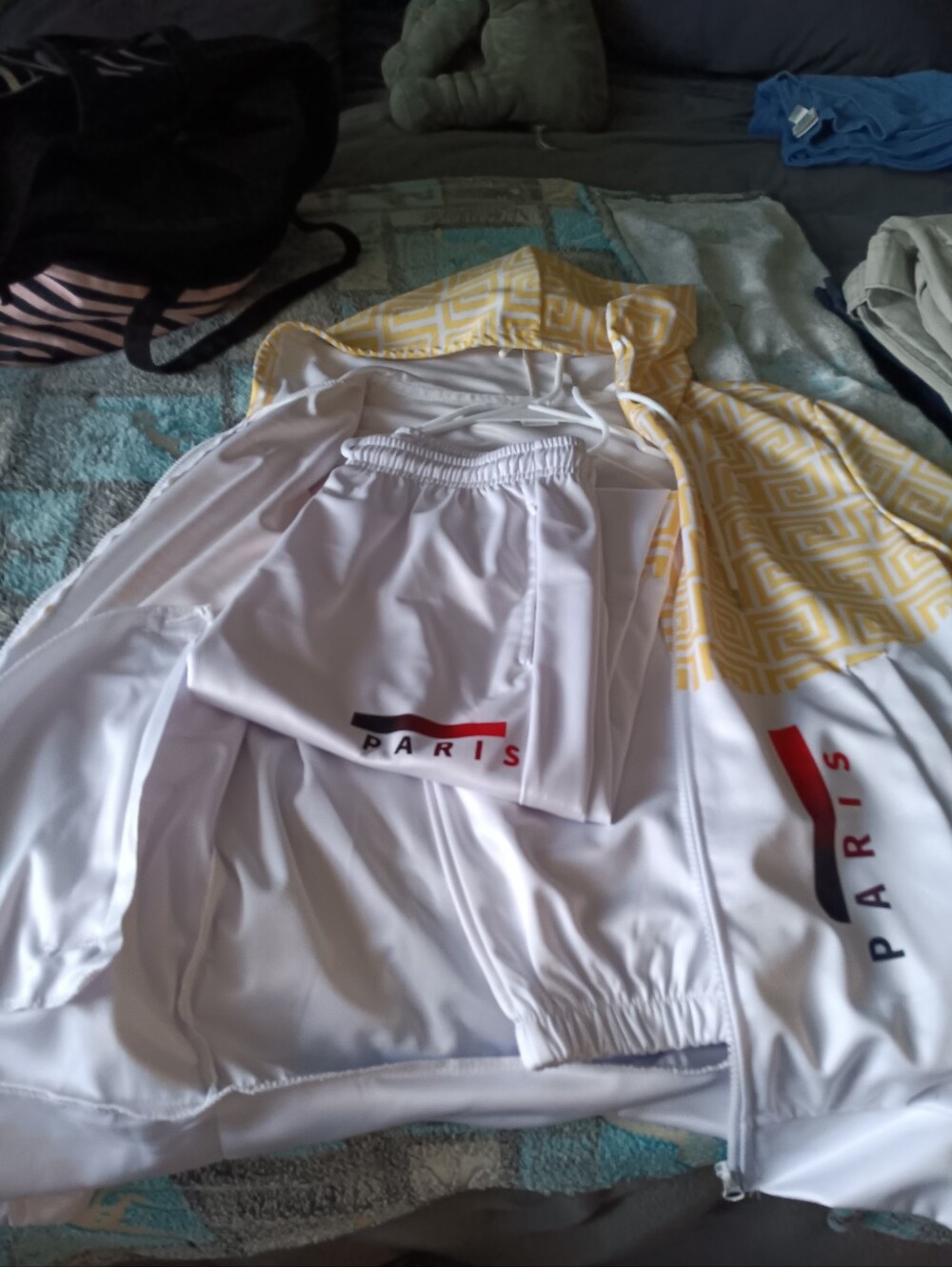 White and Yellow Paris Track Suit